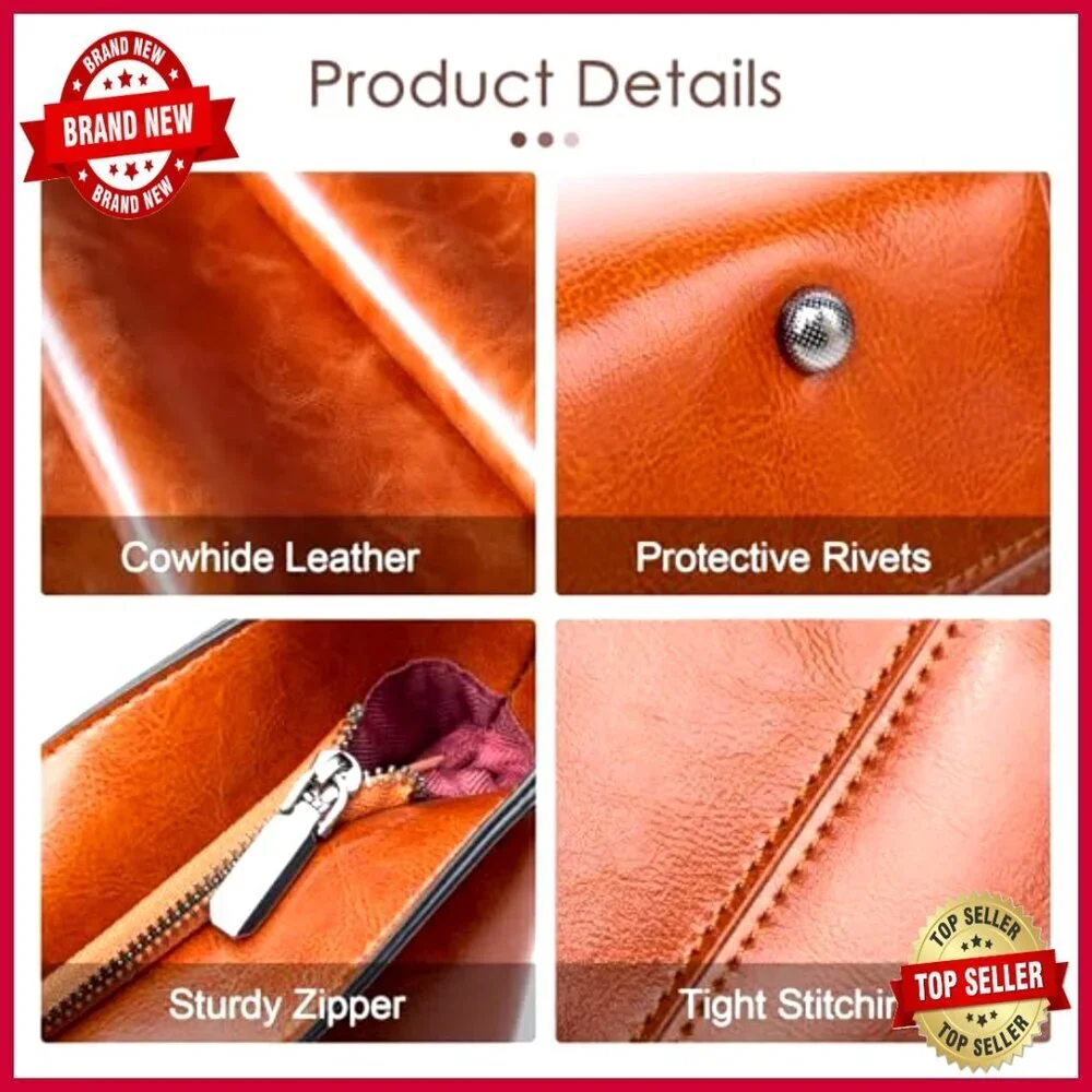 Large Genuine Leather Tote Bag with Top Handle and Shoulder Strap